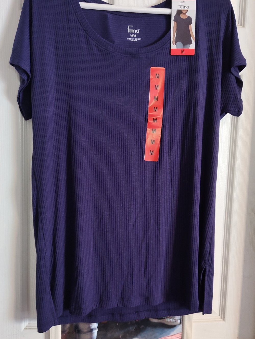 Felina Ribbed Short-Sleeve Tee in Deep Purple